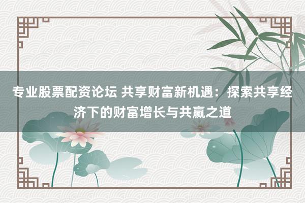 专业股票配资论坛 共享财富新机遇：探索共享经济下的财富增长与共赢之道
