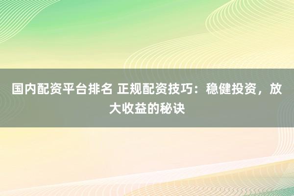 国内配资平台排名 正规配资技巧：稳健投资，放大收益的秘诀