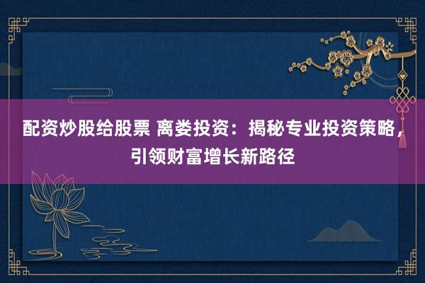 配资炒股给股票 离娄投资：揭秘专业投资策略，引领财富增长新路径
