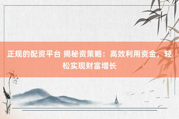 正规的配资平台 揭秘资策略：高效利用资金，轻松实现财富增长