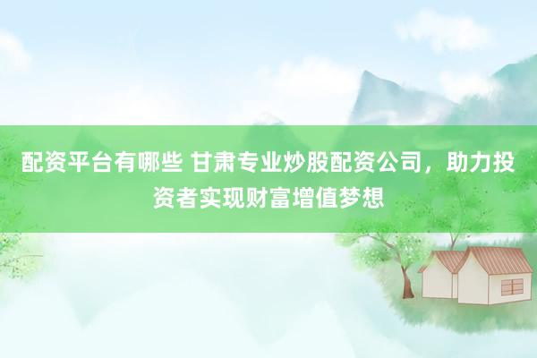 配资平台有哪些 甘肃专业炒股配资公司，助力投资者实现财富增值梦想