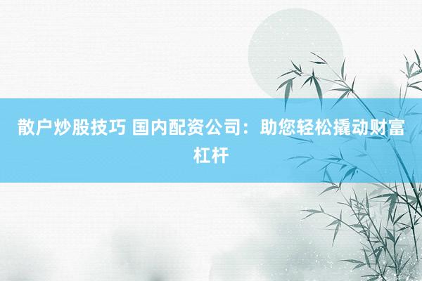 散户炒股技巧 国内配资公司：助您轻松撬动财富杠杆