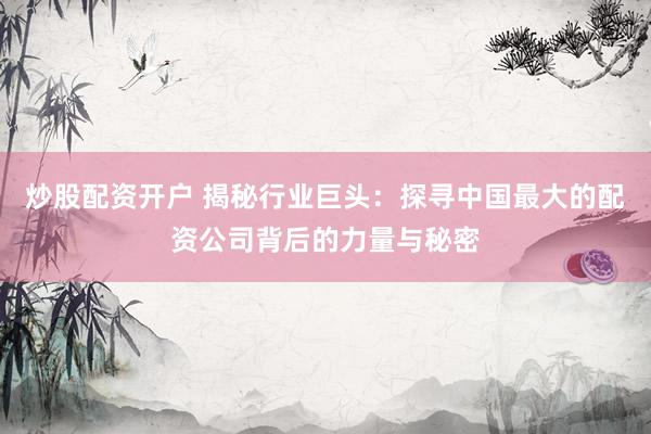 炒股配资开户 揭秘行业巨头：探寻中国最大的配资公司背后的力量与秘密