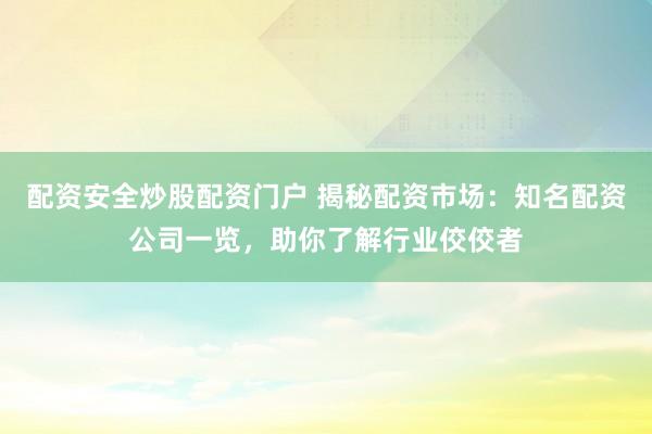 配资安全炒股配资门户 揭秘配资市场：知名配资公司一览，助你了解行业佼佼者