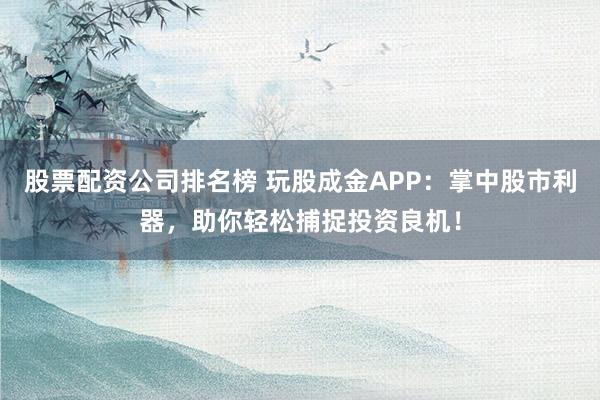 股票配资公司排名榜 玩股成金APP：掌中股市利器，助你轻松捕捉投资良机！