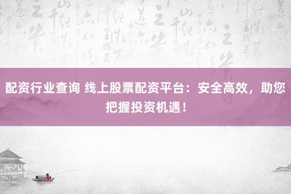 配资行业查询 线上股票配资平台:安全高效,助您把握投资机遇!