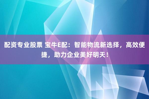 配资专业股票 宝牛E配：智能物流新选择，高效便捷，助力企业美好明天！