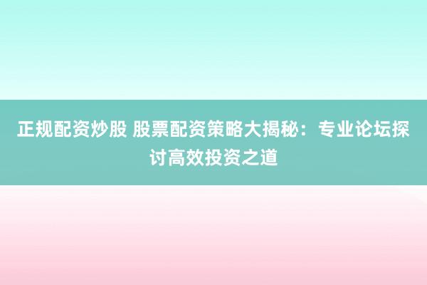 正规配资炒股 股票配资策略大揭秘：专业论坛探讨高效投资之道