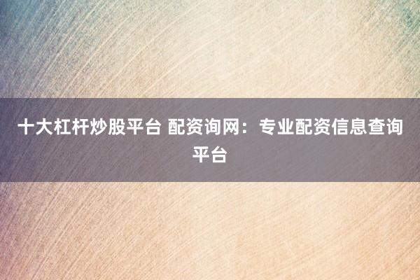 十大杠杆炒股平台 配资询网：专业配资信息查询平台