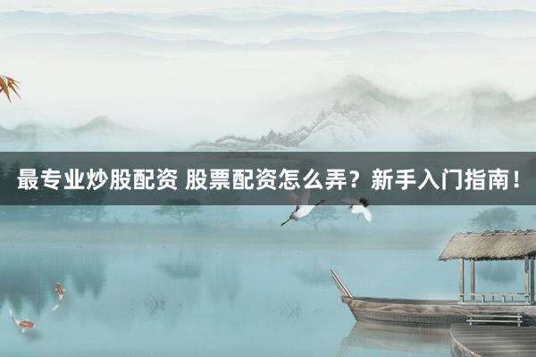 最专业炒股配资 股票配资怎么弄?新手入门指南!